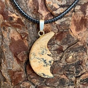 Picture Jasper Crescent MOON Face Pendant Necklace Double Sided Moon in the Moon